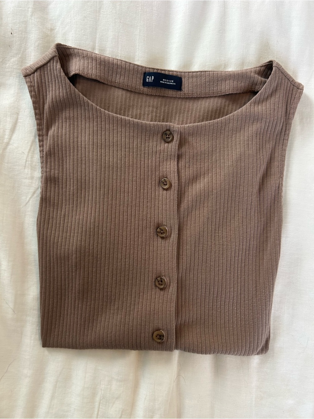 GAP Taupe Ribbed Button-Front Tank Top - Picture 4 of 7